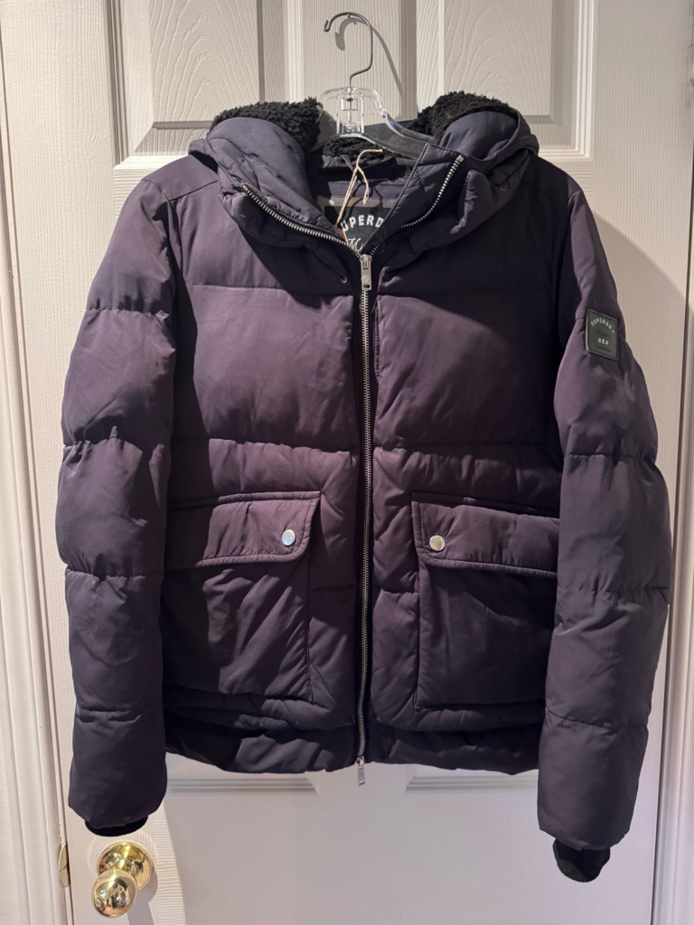 Superdry Dark Navy Quilted Puffer Jacket with Hood